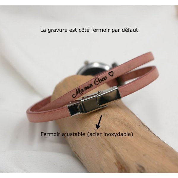 Montre femme au bracelet double cuir fin couleur au choix 