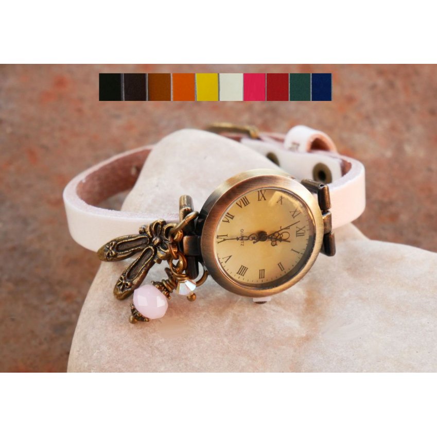 Montre fille bracelet cuir charme chaussons de danse