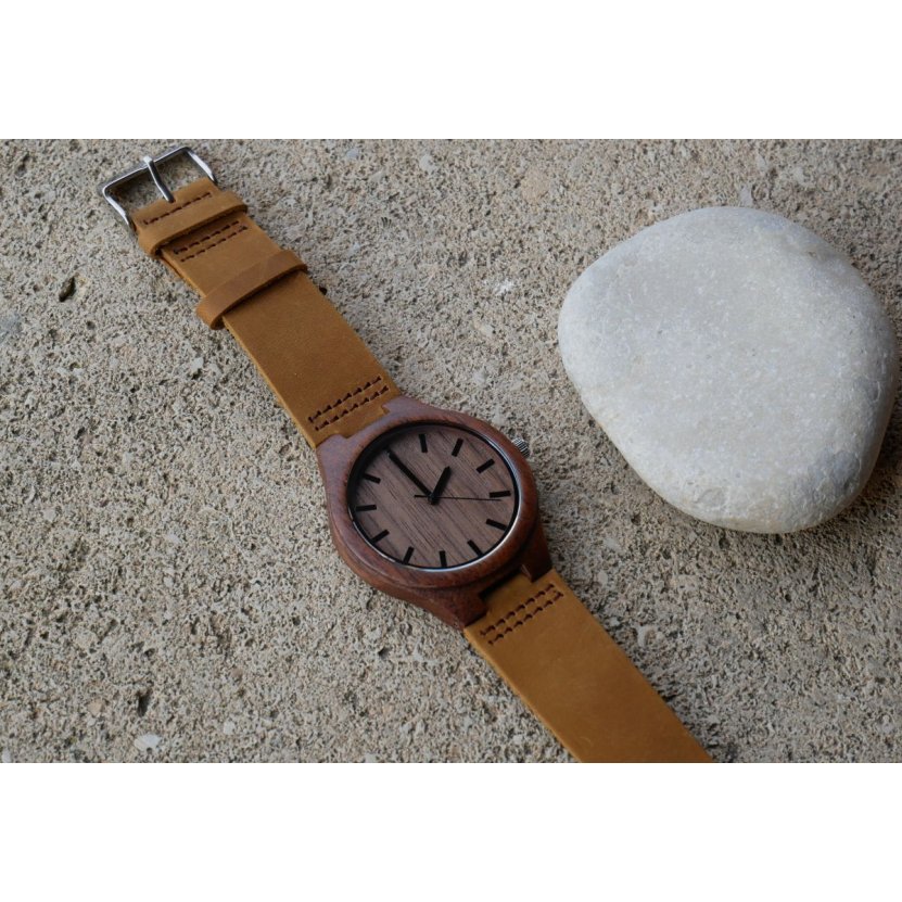 Montre homme bois sur cuir marron à graver