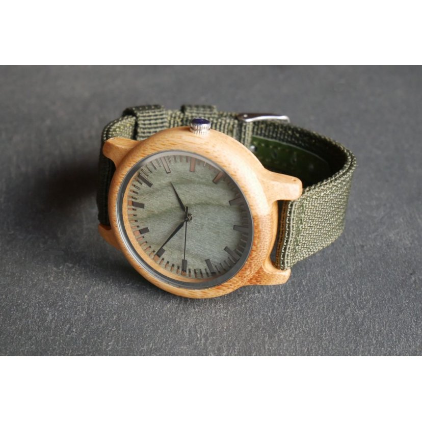 Montre homme bois Vert à graver bracelet nylon végan