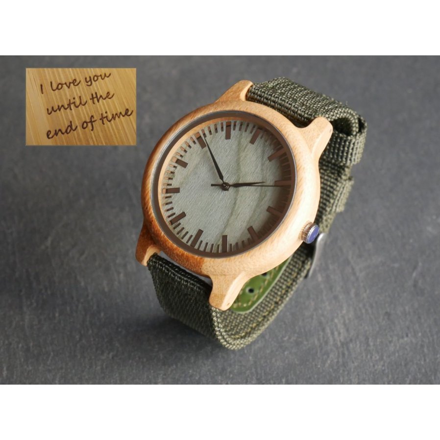 Montre homme bois Vert à graver bracelet nylon végan