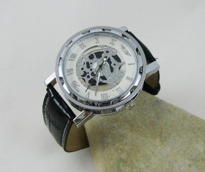 Montre homme cuir noir cadran transparent