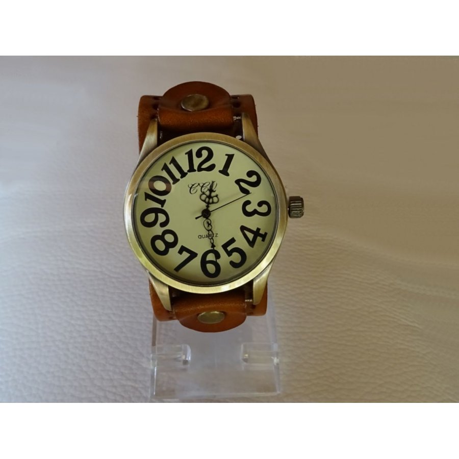 Montre homme ou femme gros cadran cuir vintage