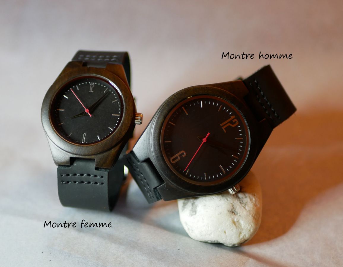 Montre homme personnalisable sur cuir Noir à graver