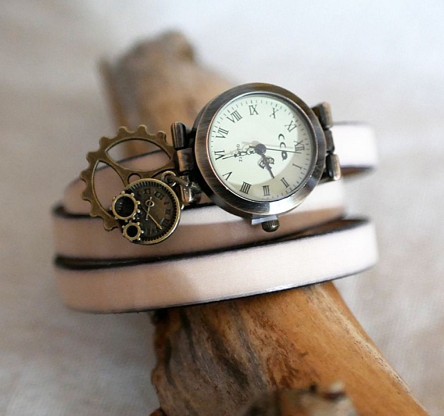 Montre style Steampunk bracelet &agrave; personnaliser en cuir 2 ou 3 tours 
