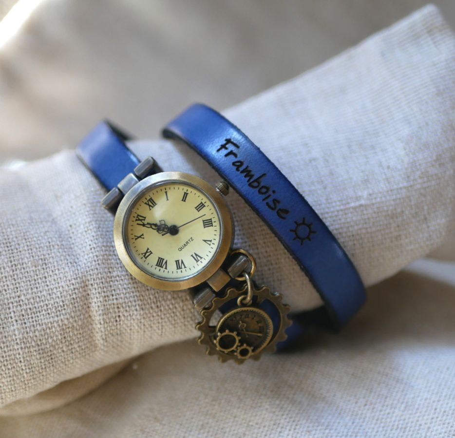 Montre style Steampunk bracelet à personnaliser en cuir 2 ou 3 tours 