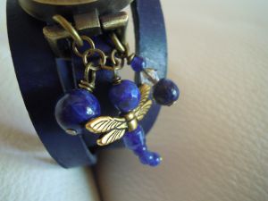 Montre triple cuir bleu libellule Lapis Lazuli