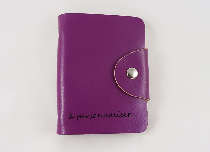 Porte-cartes en cuir Violet &agrave; personnaliser par gravure