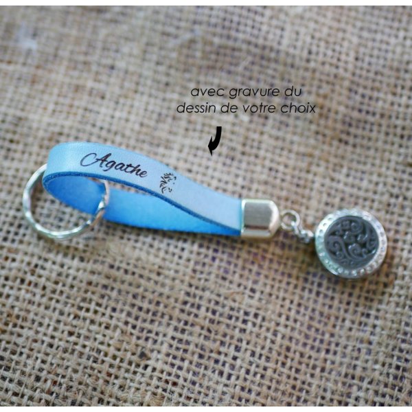 Porte-clefs en cuir avec pendentif diffuseur à personnaliser par gravure 