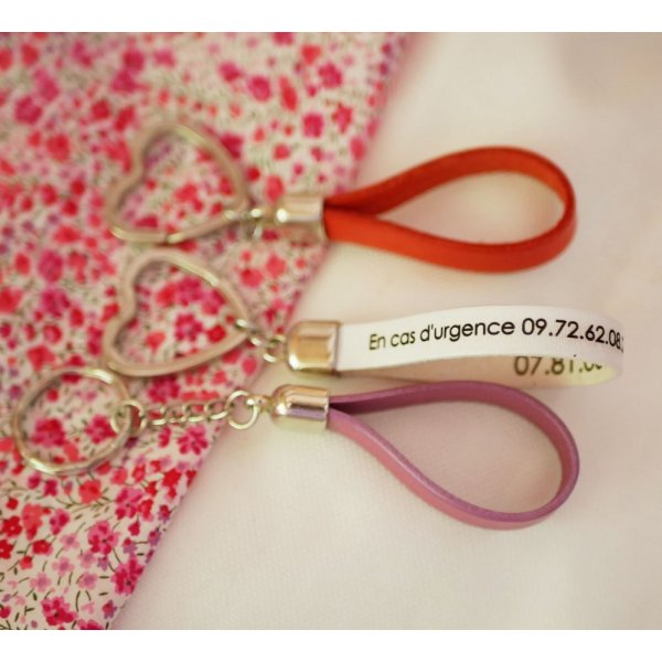Porte-clefs en cuir personnalisable nom téléphone message