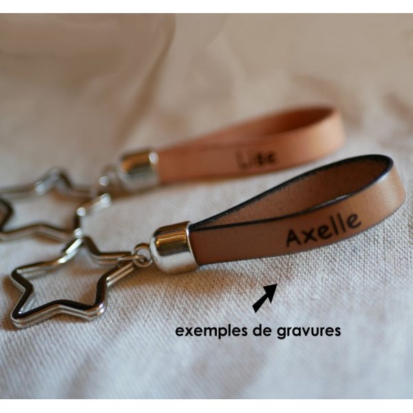Porte-clefs en cuir personnalisable nom téléphone message