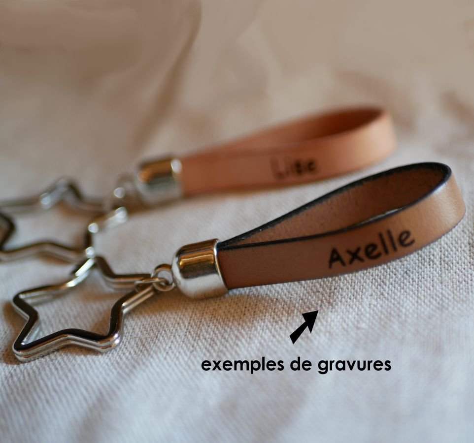 Porte-clefs en cuir personnalisable avec nom téléphone message