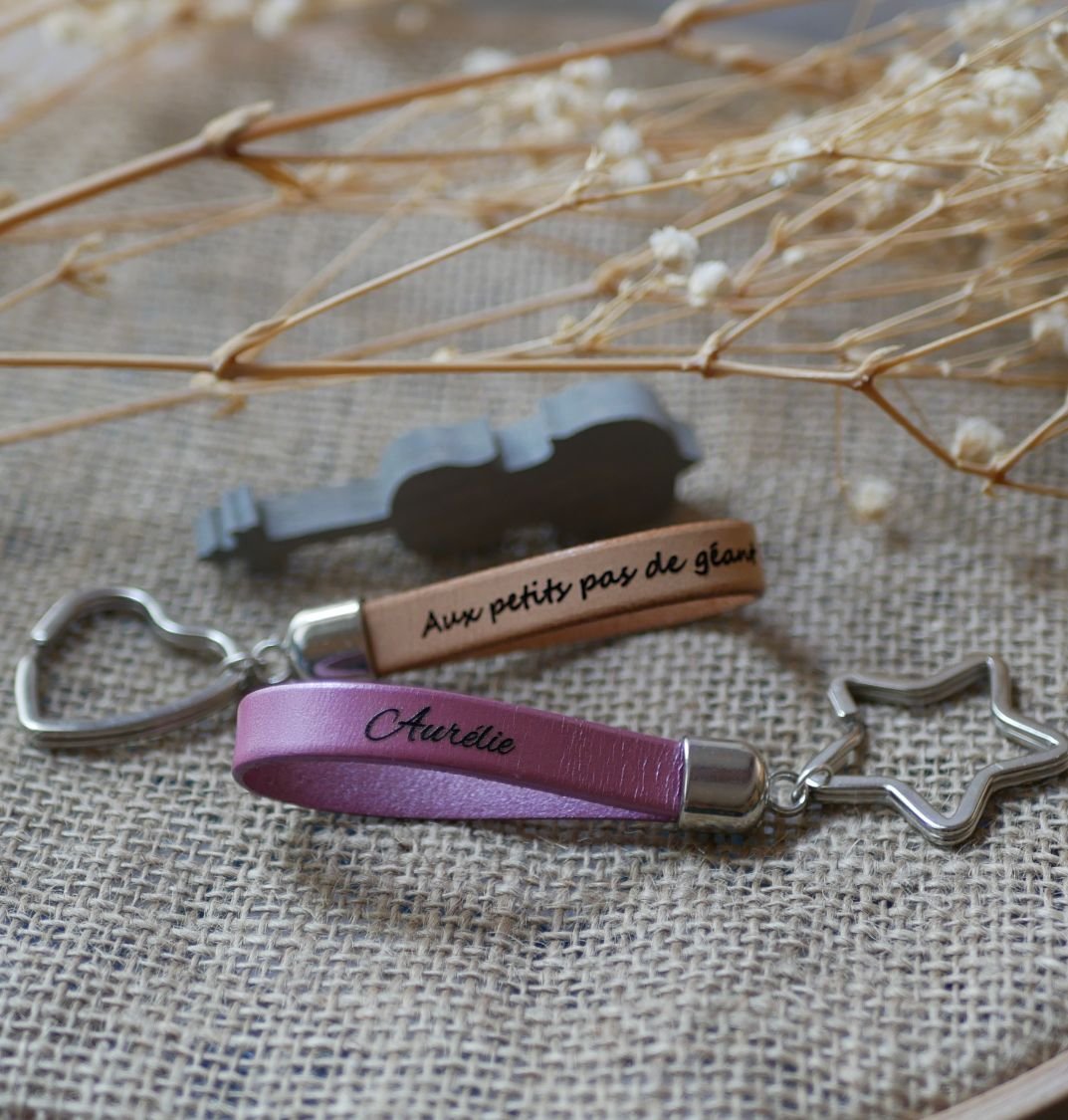 Porte clés avec photo et texte personnalisable gravés dans le bois