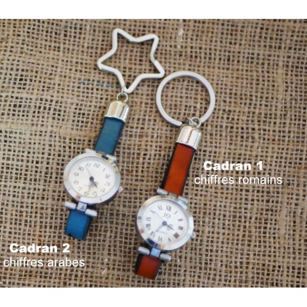 Porte-clé en cuir avec cadran montre personnalisable 