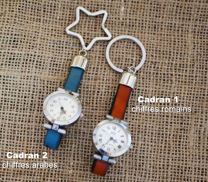 Porte-cl&eacute; en cuir avec cadran montre personnalisable 