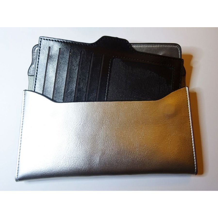 Porte-feuilles en cuir gris argenté style pochette à personnaliser