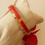 Bracelet duo de cuirs Rouget pailletée doré au décor Gingko  