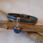 Bracelet cuir en duo avec pierre de jaspe bleu 