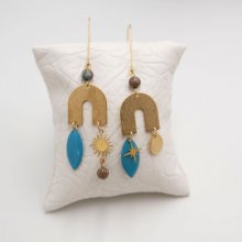 Boucles d'oreilles Pont et pierre en laiton brut et sequin turquoise