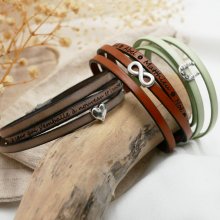 Bracelet cuir multi-tours personnalisable décor étoile ou infini ou coeur 