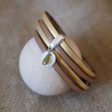 Bracelet cuir double en duo avec breloques sequin blanc