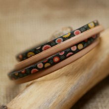 Bracelet cuir double en duo avec cuir imprimé et cuir uni au choix