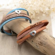 Bracelet cuir en duo de couleurs personnalisable avec coeur 
