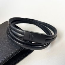 Bracelet cuir double tour fermoir magn&eacute;tique noir ou couleur au choix