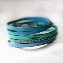 Ensemble de bracelets cuir à empiler personnalisables tons bleus et verts