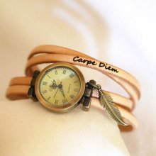 Montre femme ou fille au bracelet multi tours en cuir au choix