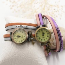 Montre bracelet personnalisable double tour en cuir duo de couleurs