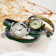 Montre bracelet double cuir imprimé impressionniste et couleur au choix à personnaliser 