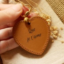 Porte-clés au gros coeur en cuir à graver et personnaliser